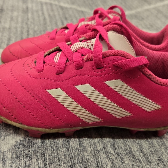 Adidas Kids Soccer Cleats Size 10K Pink White Stripes Youth Boys Girls Athletic - Picture 1 of 6